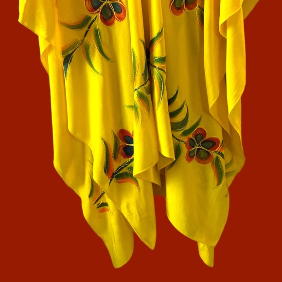 VENICE BLUE Bright Yellow Strapless Halter Dress with Floral & Embroidery, OS. - Picture 9 of 16